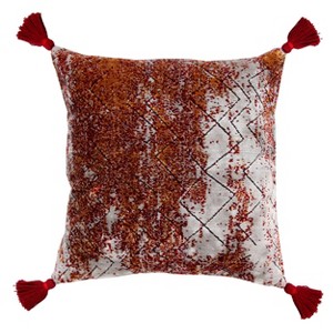 HomeRoots 18" Red And Silver Abstract Geometric Viscose Throw Pillow Cover with Tassels - 1 of 4