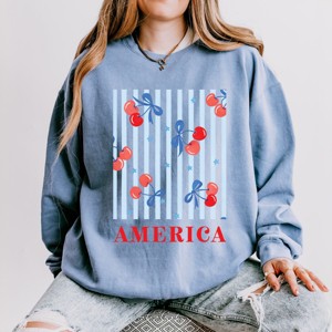 Simply Sage Market America Cherries Stripe Lightweight Garment Dyed Sweatshirt - 1 of 4