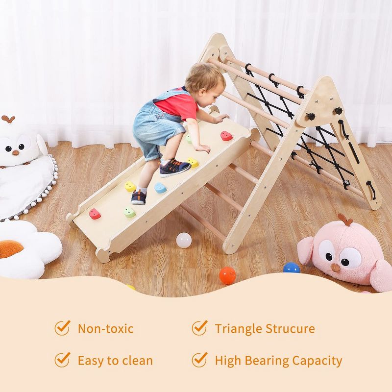 Wooden Climbing and Sliding Indoor Gym Playset for Toddlers, 4 of 7