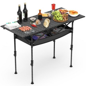 LakeForest"Portable Folding Camping Table with Adjustable Height, Hanging Net, and Rustproof Carbon Steel"Black - 1 of 4