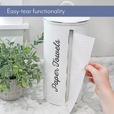 White Enamel Farmhouse Paper Towel Holder with Side Slit