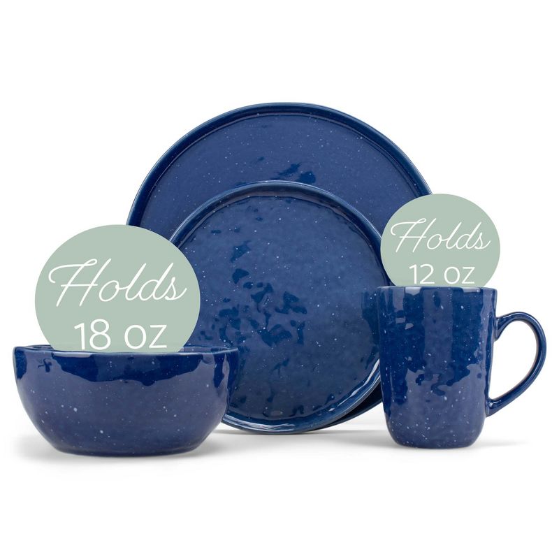 Elanze Designs Shiny Speckled Ceramic Dinnerware 16 Piece Set - Service for 4, Blue, 2 of 6