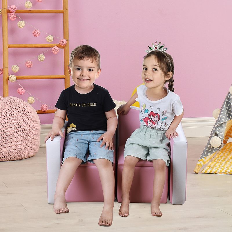 Qaba Kids Sofa Set 2-in-1 Multi-Functional Toddler Table Chair Set 2 Seat Couch Storage Box Soft Sturdy, 3 of 9