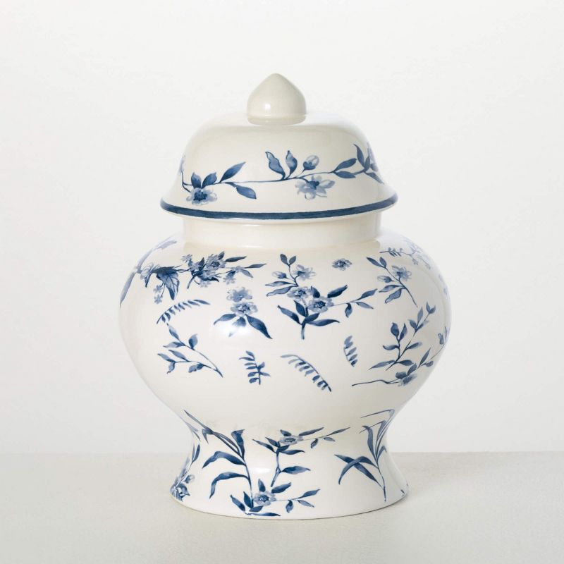 Sullivans 9.5" Blue Floral Ginger Jar, Ceramic, 1 of 5