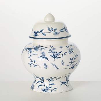 Sullivans 9.5" Blue Floral Ginger Jar, Ceramic