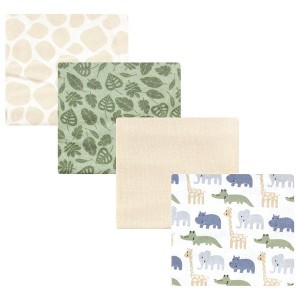 Hudson Baby Cotton Flannel Receiving Blankets 4-Pack, Wild Leaf Safari , One Size - 1 of 4