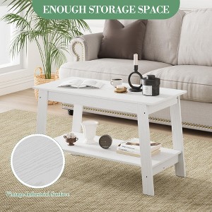 Coffee Table for Living Room, Farmhouse Coffee Table with 2 Storage Shelves, Wood Living Room Table - 1 of 4