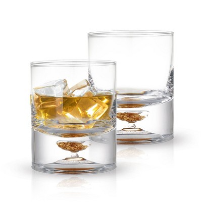 Berkware Luxurious Lowball Whiskey Glasses with Modern Square Top Design -  9.5oz (Set of 2)