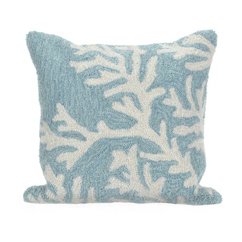 Seabreeze Embroidered Pillow Aqua 18inches Square Coastal Decorative Pillows , 18 Square, Aqua Coastal Style