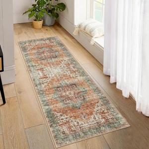 Runner Rug for Hallways Machine Washable Vintage Distressed Rug Non-Slip Low Pile No-Shedding Easy-Clean Bedside Accent Carpet Indoor - 1 of 4