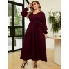 V Neck Maxi Wrap Dress for Plus Size Women Long Sleeves High Waist Ruffle Casual Belt Dress - 3 of 4