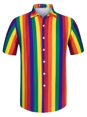 Lars Amadeus Men's Short Sleeve Button Down Summer Beach Vertical Striped Shirts