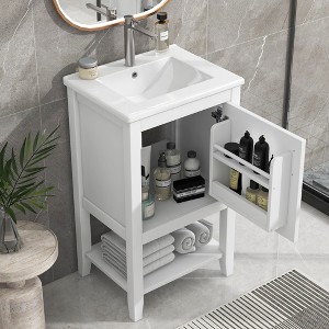 LOVMOR 20" Bathroom Vanity with Sink, Bathroom Cabinet with Soft Closing Door, Storage Rack and Open Shelf, White - 1 of 2