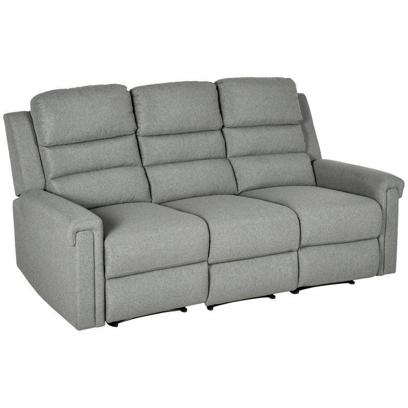 HOMCOM Recliner Sofa Couch with Easy Pull Handles and Adjustable Footrest, 3 Seater Sofa Modern Couch, 1 of 8