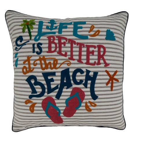 Saro Lifestyle Life Is Better At The Beach - Pillow Down Filled, 18" Square, Multi - image 1 of 3