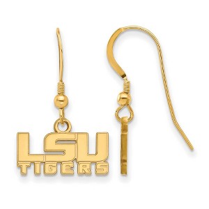 Black Bow Jewelry 14k Yellow Gold Plated Sterling Silver Louisiana State Fighting Tigers NCAA Dangle Earrings - 1 of 3