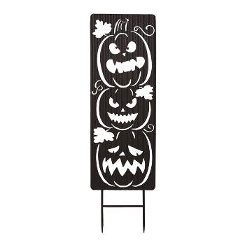 Transpac Metal 35 in. Black Halloween Corrugated Spooky Pumpkin Sign Yardstake
