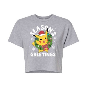 Women's - Pokémon - Pikachu Seasons Greetings Cropped Graphic T-Shirt - 1 of 4