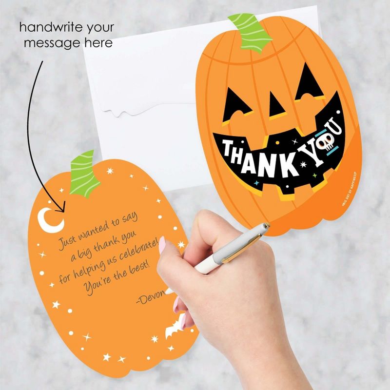 Big Dot of Happiness Jack-O'-Lantern Halloween - Shaped Thank You Cards - Kids Halloween Party Thank You Note Cards with Envelopes - Set of 12, 2 of 8