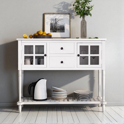 Sideboard Buffet with Glass Cabinets, Drawers & Bottom Shelf, Distressed Wood Buffet Storage Cabinet for Living Room, Dining Room, Entryway