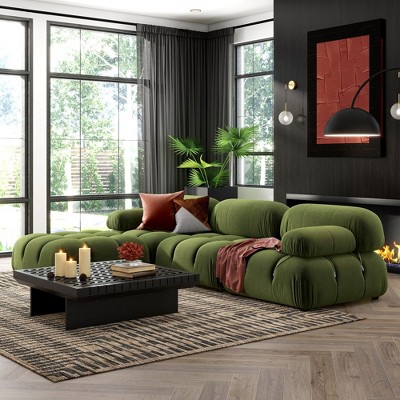 Olive Green Velvet Tufted Modular Cocktail Ottoman