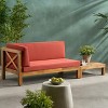 GDFStudio Keith Outdoor Acacia Wood Left Arm Loveseat and Coffee Table Set with Cushion - 2 of 4