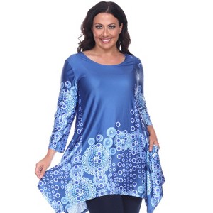 Women's Plus Size 3/4 Sleeve Printed Rella Tunic Top with Pockets - White Mark - 1 of 3