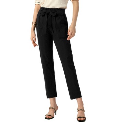 Allegra K Women's High Waist with Pockets Tie Casual Office Cropped Trousers