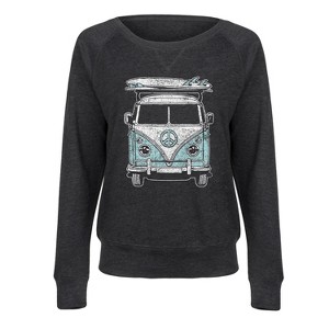 Women's - Instant Message - Van Surfboard White Lightweight French Terry Wide Neck Long Sleeve Graphic Shirt - 1 of 4