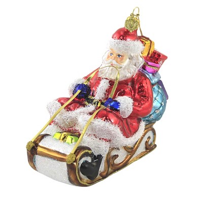 Huras 5.25" Santa On Sleigh Ornament Christmas Toboggan  -  Tree Ornaments