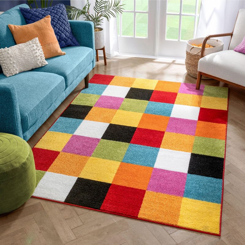 Well Woven Modern Squares Multi Geometric Bright Kids Room Area Rug, 3 of 8