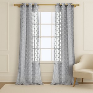 Set of 2 84"x38" Diamond Clipped Jacquard Grommet Sheer Window Curtain Panels - 1 of 4