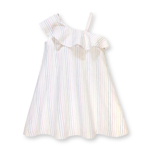 Hope & Henry Girls\' One Shoulder Flounce Dress (rainbow Pencil Stripe,  18-24 Months) : Target