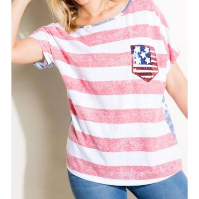 Women's American Flag Plus Tee With Sequin Pocket Plus - E. Luna