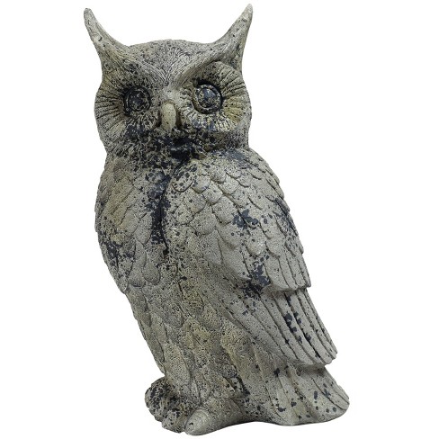 14 Polystone Great Horned Owl Garden Statue Gray Sunnydaze