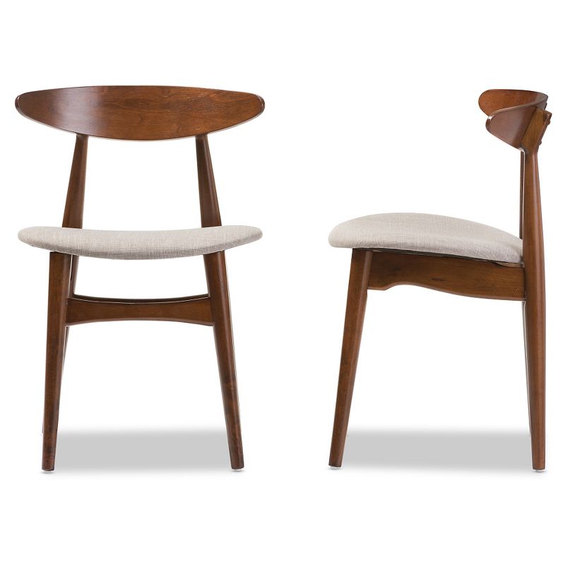 Set of 2 Flora Mid-Century Modern Light Gray Fabric & Oak Medium Brown Finishing Wood Dining Chairs - Baxton Studio: Upholstered, Tapered Legs, 5 of 6