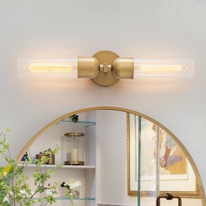LLHZSY 2-Lights Glass Wall Sconce Light, 23 2/5" Bathroom Vanity Light Fixture-Gold, E26 - 1 of 4
