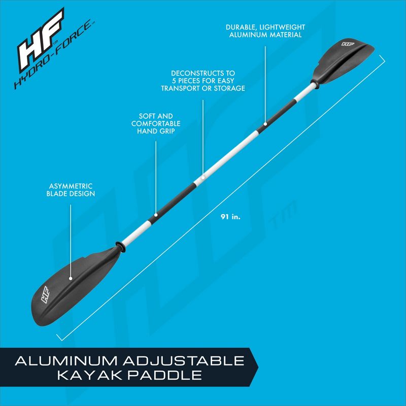 Bestway Hydro Force 91 Inch 5 Piece Adjustable Lightweight Aluminum Locking Kayak Paddle with Soft Comfort Hand Grip and 3 Lock Positions, Black/White, 3 of 8