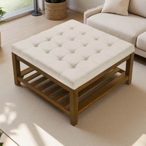 33.5" Tufted Linen Ottoman Coffee Table - 1 of 4