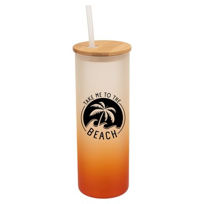 Elanze Designs Take Me To The Beach Summer Vibes Wrap-Around Design 25 Ounce Frosted Gradient Glass On-The-Go Coffee Travel Skinny Tumbler Mug Cup,
