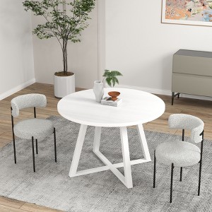 NicBex Round Dining Room Table Set for 2 Morden Dining Room Table with 2 Boucle Chairs and Trestle Base for Kitchen - 1 of 4