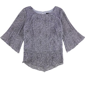 Alex Evenings Womens Printed Metallic Knit Floral Ruffled Blouse - 1 of 2