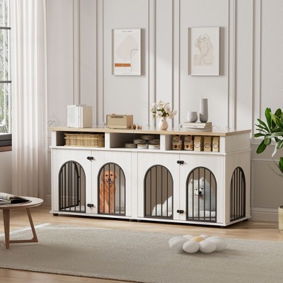 71'' Double Dog Crate Furniture – XL Indoor Dog Kennel with 3 Storage Shelves for 2 Medium Dogs