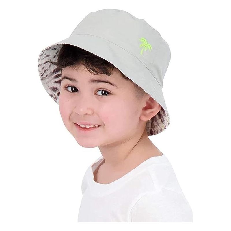 Addie & Tate Kids Reversible Bucket Hat for Girls & Boys, Packable Beach Sun Bucket Hat for Toddlers to Teens Ages 3-14 Years (Grey/Tie Dye), 3 of 4