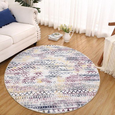 Boho Area Rug, Neutral Black Low Pile Washable Carpet, Non-Slip Non-Shedding Indoor Rug for Living Room, Bedroom, Kitchen, Bathroom