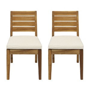 NicBex Set of 2 Outdoor Dining Chair,Modern Patio Dining Chairs with water-resistant cushions,Armless Wood Chairs Suitable for Patio,Garden,Gray/Brown - 1 of 4