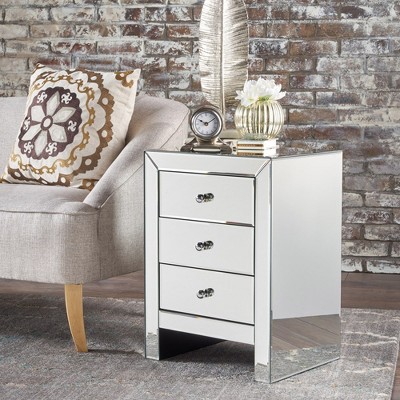 Mirrored Nightstand Modern Side Table with 3 Drawers Transparent Desktop Bedside Table Chest of Drawers