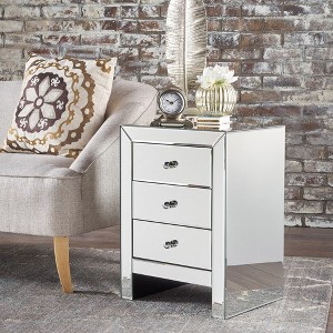 Mirrored Nightstand, Modern Side Table With 3 Drawers, Transparent Desktop, Bedside Table Chest Of Drawers - 1 of 4