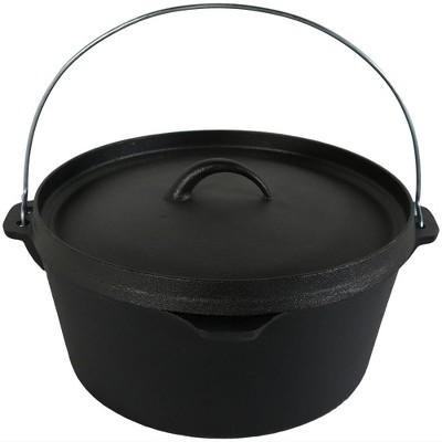 Sunnydaze Indoor/Outdoor Large Pre-Seasoned Cast Iron Dutch Oven Pot with Lid and Handle - 8 qt - Black