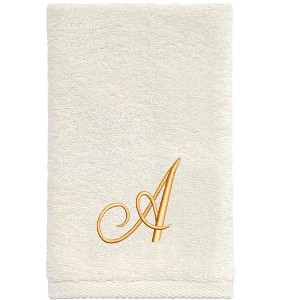 Avanti  Ivory with Gold Script Monogram Fingertip Towel Letter   A - 1 of 3